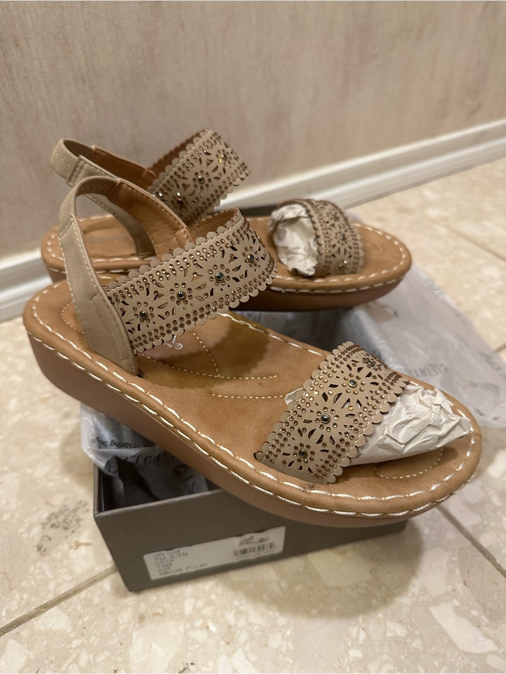 Patrizia by Spring Step - Women's Beige Laser-Cut Slingback Sandals